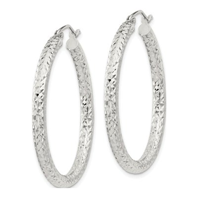 Sterling Silver 35mm Diamond-Cut Hoop Earrings – view 3