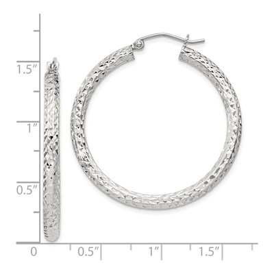 Sterling Silver 35mm Diamond-Cut Hoop Earrings – view 5