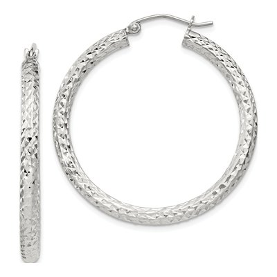 Sterling Silver 35mm Diamond-Cut Hoop Earrings