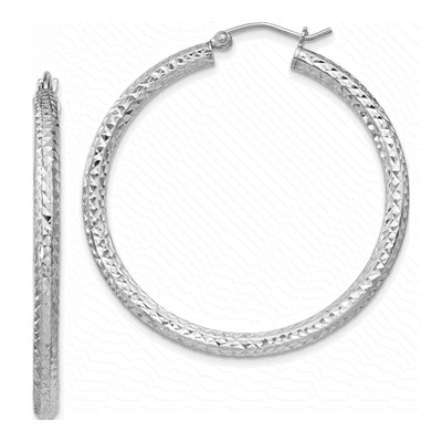 Sterling Silver 40mm Diamond-Cut Hoop Earrings