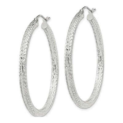 Sterling Silver 40mm Diamond-Cut Hoop Earrings – view 3