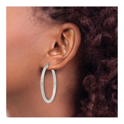 Sterling Silver 40mm Diamond-Cut Hoop Earrings – view 4