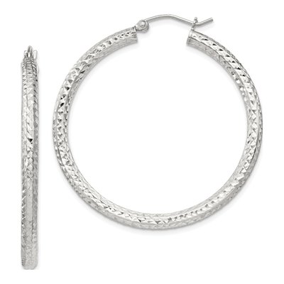Sterling Silver 40mm Diamond-Cut Hoop Earrings