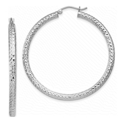 Sterling Silver 45mm Diamond-Cut Hoop Earrings