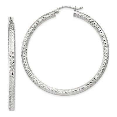 Sterling Silver 45mm Diamond-Cut Hoop Earrings