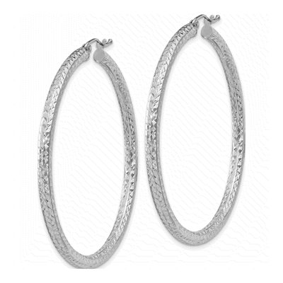 Sterling Silver 50mm Diamond-Cut Hoop Earrings – view 3