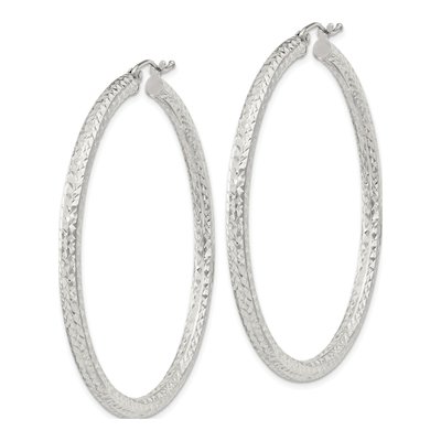 Sterling Silver 50mm Diamond-Cut Hoop Earrings – view 3
