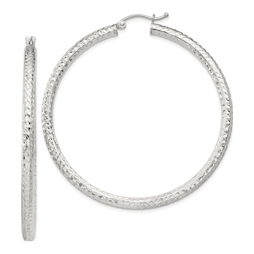 Sterling Silver 50mm Diamond-Cut Hoop Earrings