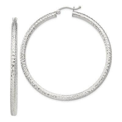 Sterling Silver 50mm Diamond-Cut Hoop Earrings