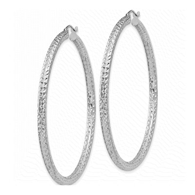 Sterling Silver 55mm Diamond-Cut Hoop Earrings – view 3