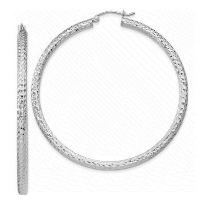 Sterling Silver 55mm Diamond-Cut Hoop Earrings