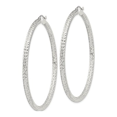 Sterling Silver 55mm Diamond-Cut Hoop Earrings – view 3