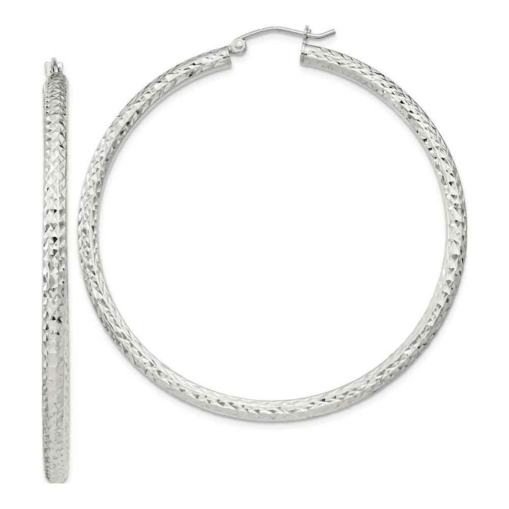 Sterling Silver 55mm Diamond-Cut Hoop Earrings