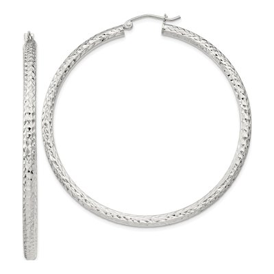 Sterling Silver 55mm Diamond-Cut Hoop Earrings