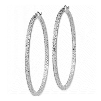 Sterling Silver 60mm Diamond-Cut Hoop Earrings – view 3