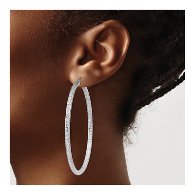 Sterling Silver 60mm Diamond-Cut Hoop Earrings – view 4