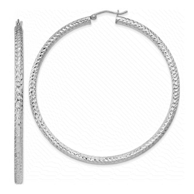 Sterling Silver 60mm Diamond-Cut Hoop Earrings