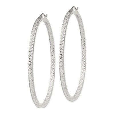 Sterling Silver 60mm Diamond-Cut Hoop Earrings – view 3