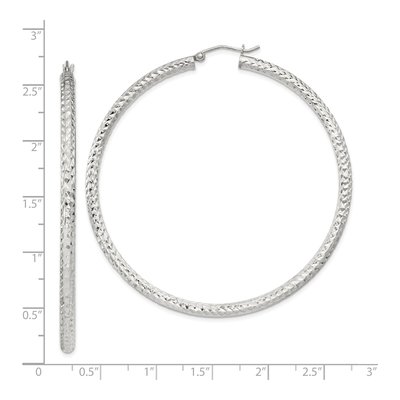 Sterling Silver 60mm Diamond-Cut Hoop Earrings – view 5