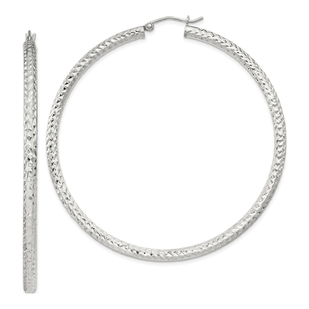 Sterling Silver 60mm Diamond-Cut Hoop Earrings