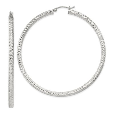 Sterling Silver 60mm Diamond-Cut Hoop Earrings