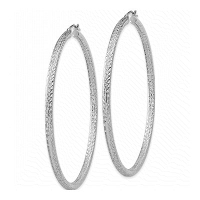 Sterling Silver 65mm Diamond-Cut Hoop Earrings – view 3