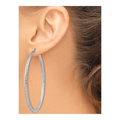 Sterling Silver 65mm Diamond-Cut Hoop Earrings – view 4