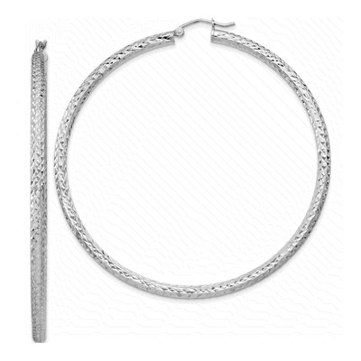 Sterling Silver 65mm Diamond-Cut Hoop Earrings