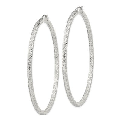 Sterling Silver 65mm Diamond-Cut Hoop Earrings – view 3