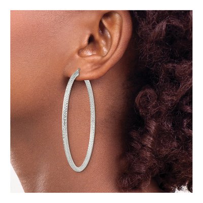 Sterling Silver 65mm Diamond-Cut Hoop Earrings – view 4