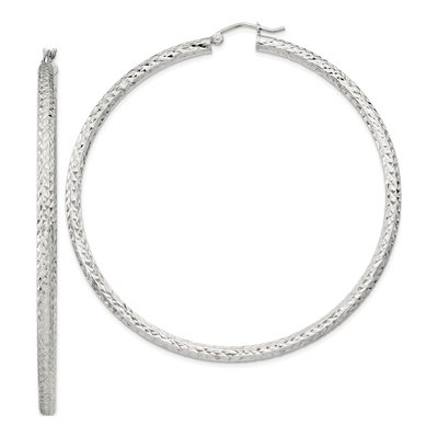 Sterling Silver 65mm Diamond-Cut Hoop Earrings