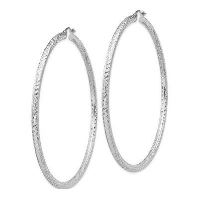 Sterling Silver 70mm Diamond-Cut Hoop Earrings – view 3
