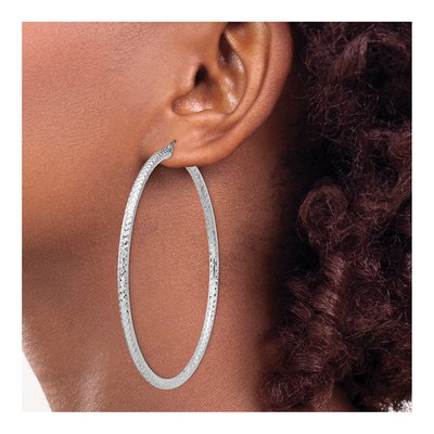 Sterling Silver 70mm Diamond-Cut Hoop Earrings – view 4
