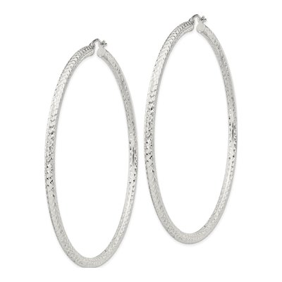 Sterling Silver 70mm Diamond-Cut Hoop Earrings – view 3