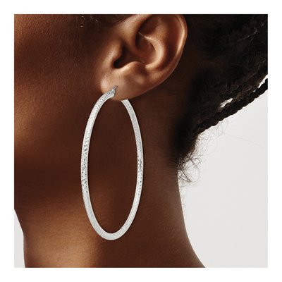 Sterling Silver 70mm Diamond-Cut Hoop Earrings – view 4