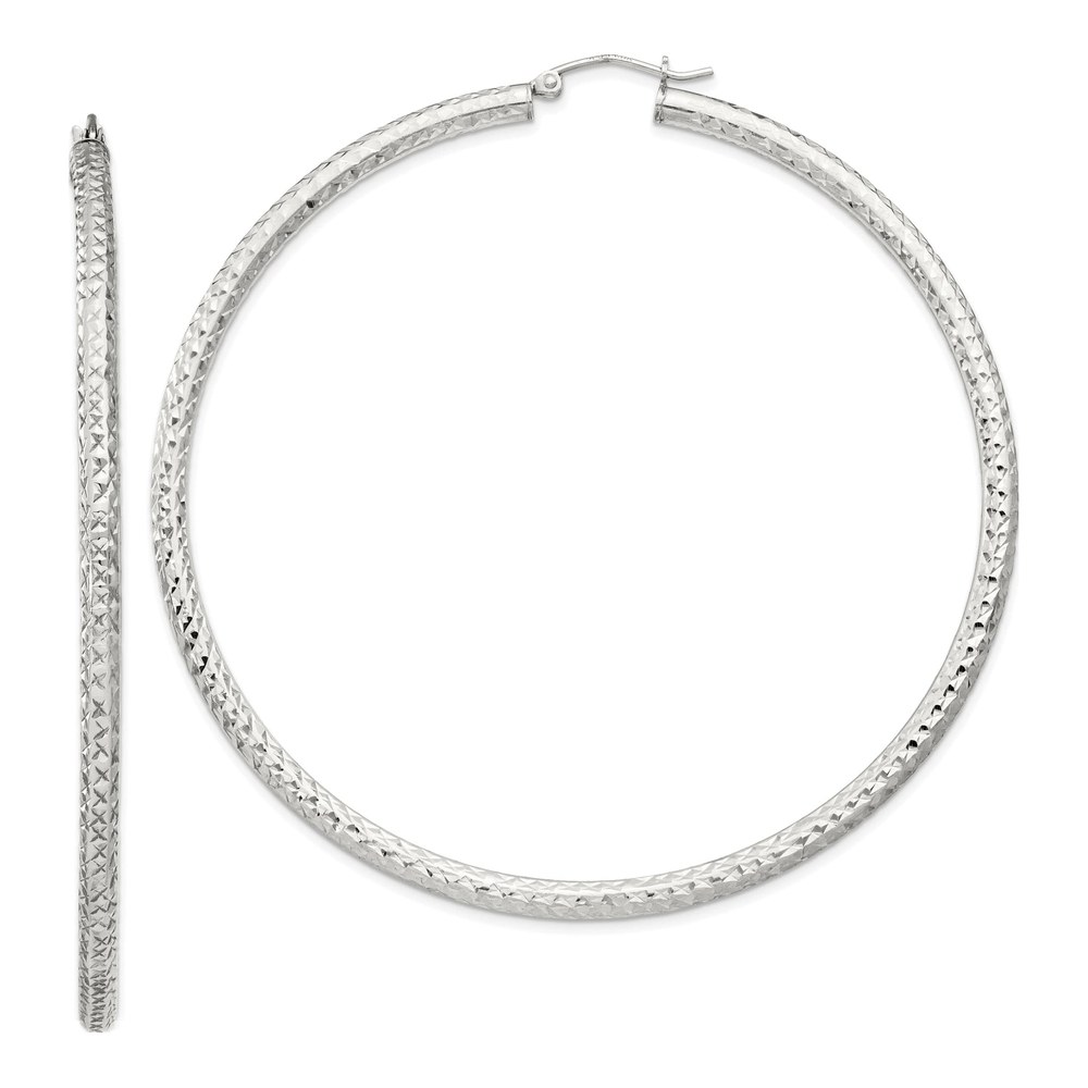 Sterling Silver 70mm Diamond-Cut Hoop Earrings