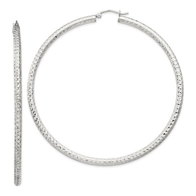 Sterling Silver 70mm Diamond-Cut Hoop Earrings