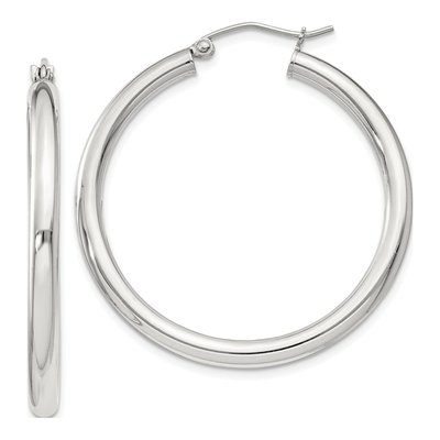 Sterling Silver 36mm Round Hoop Earrings