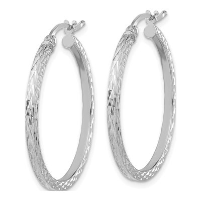 Sterling Silver 30mm Diamond-Cut Square Tube Hoop Earrings – view 3