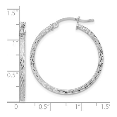 Sterling Silver 30mm Diamond-Cut Square Tube Hoop Earrings – view 5