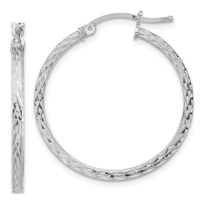 Sterling Silver 30mm Diamond-Cut Square Tube Hoop Earrings