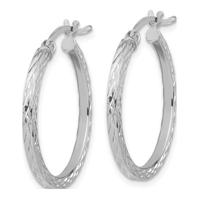 Sterling Silver 25mm Diamond-Cut Square Tube Hoop Earrings – view 3