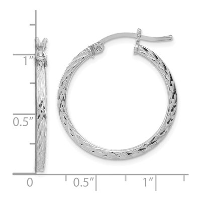 Sterling Silver 25mm Diamond-Cut Square Tube Hoop Earrings – view 5