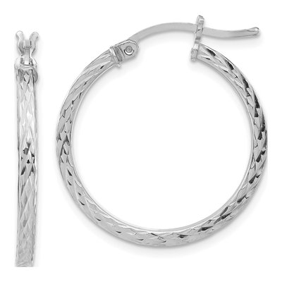 Sterling Silver 25mm Diamond-Cut Square Tube Hoop Earrings