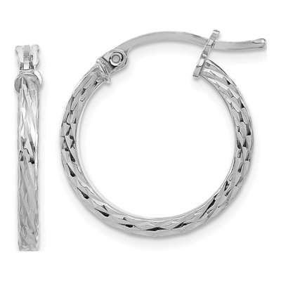 Sterling Silver 20mm Diamond-Cut Square Tube Hoop Earrings