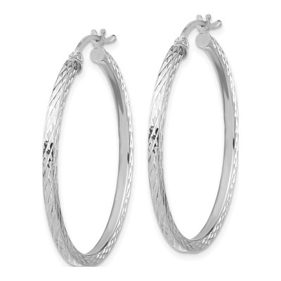 Sterling Silver 35mm Diamond-Cut Square Tube Hoop Earrings – view 3
