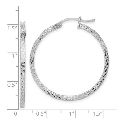 Sterling Silver 35mm Diamond-Cut Square Tube Hoop Earrings – view 5
