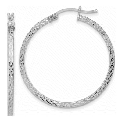 Sterling Silver 35mm Diamond-Cut Square Tube Hoop Earrings