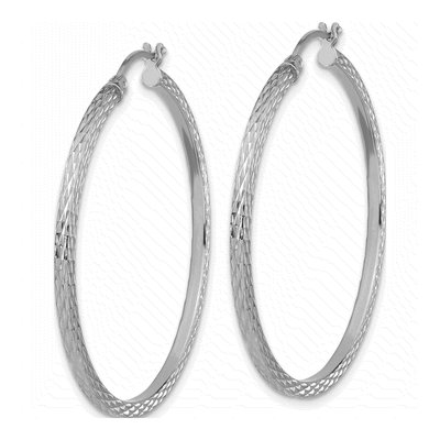 Sterling Silver 40mm Diamond-Cut Square Tube Hoop Earrings – view 3