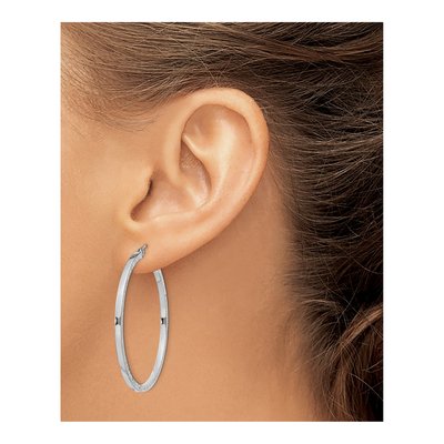 Sterling Silver 40mm Diamond-Cut Square Tube Hoop Earrings – view 4